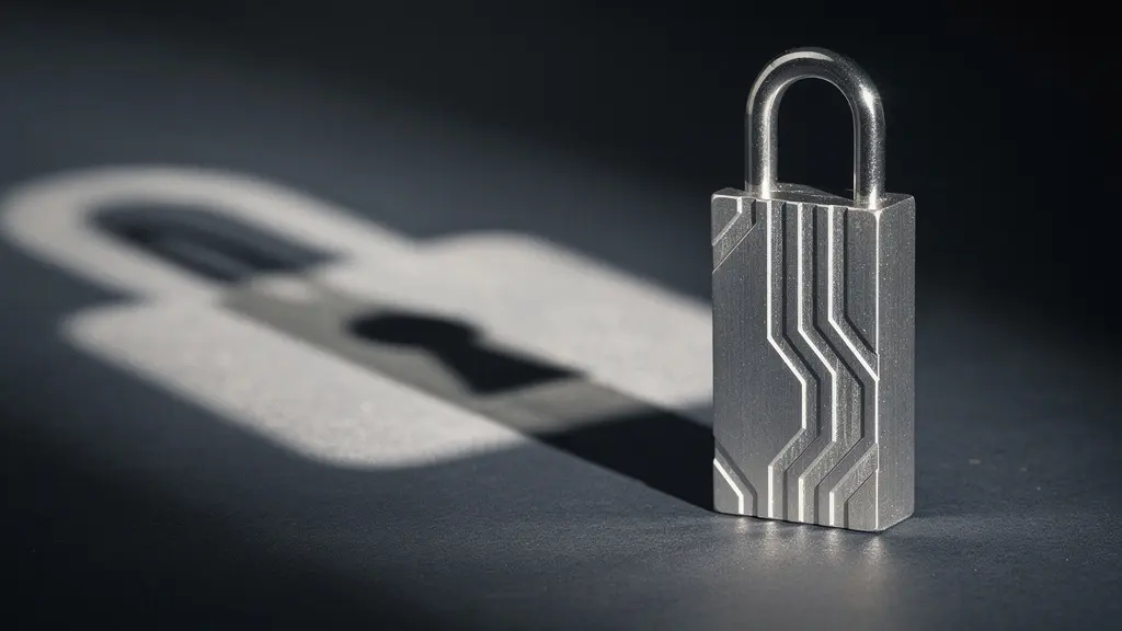 Clé USB métallique posée sur une surface sombre avec reflets subtils évoquant la cybersécurité en entreprise