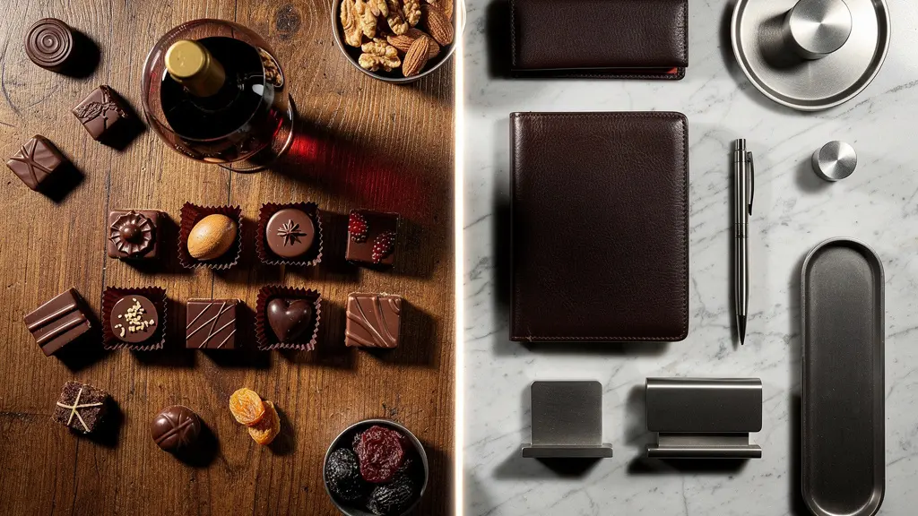 Composition symbolisant le choix entre cadeaux éphémères et durables pour entreprise