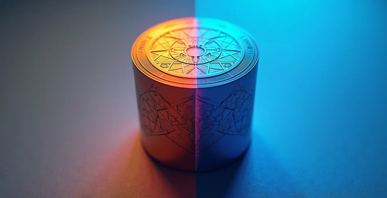 Détail macro d'une surface en aluminium anodisé montrant la texture d'une gravure laser et les couleurs d'une impression UV.