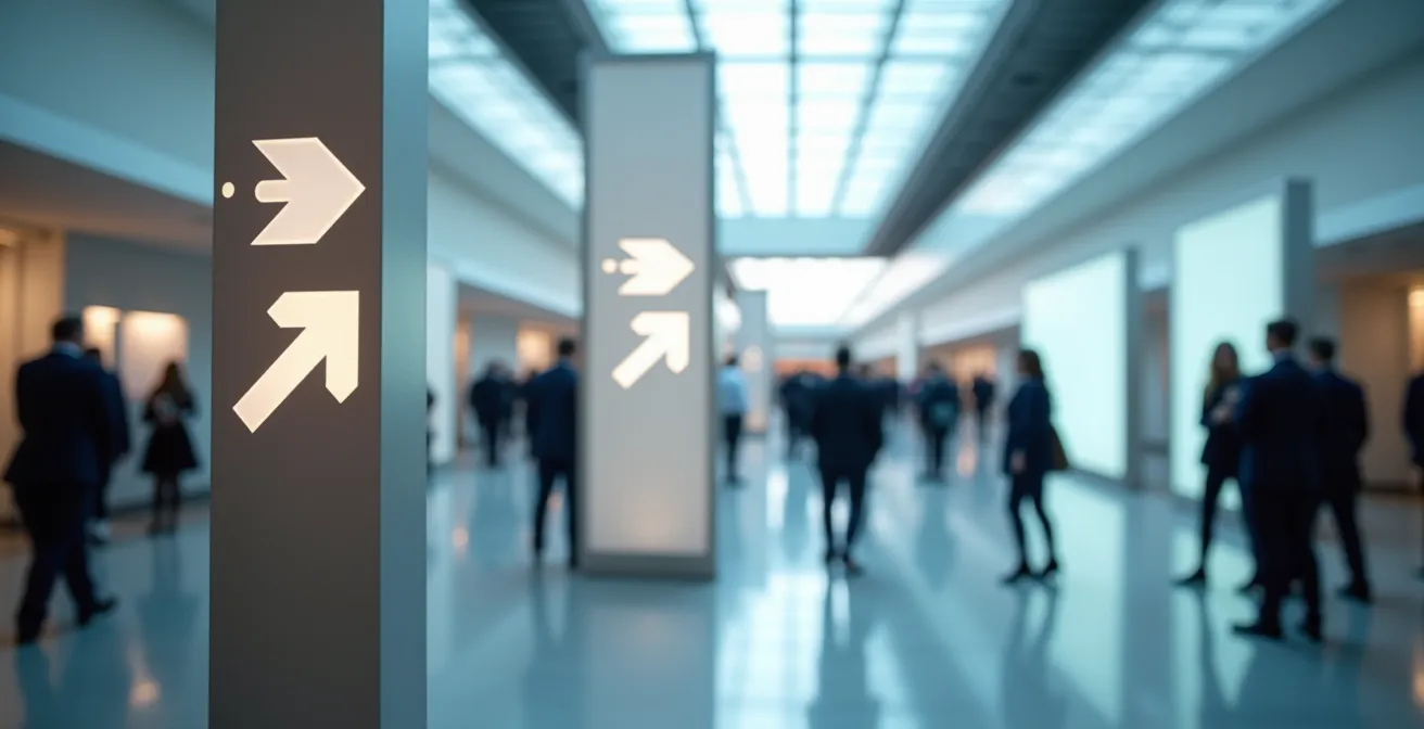 Panneaux de signalétique professionnels montrant différentes polices à diverses distances