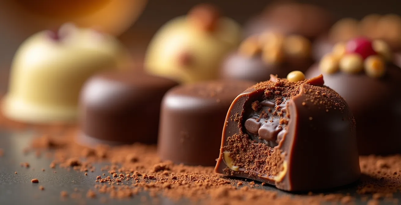 Groupe de visiteurs attroupés autour d'une dégustation de chocolats artisanaux l'après-midi