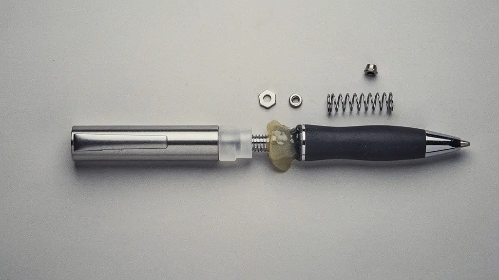 Gros plan d’un objet du quotidien démonté en plusieurs matériaux, montrant des pièces collées et difficilement séparables.