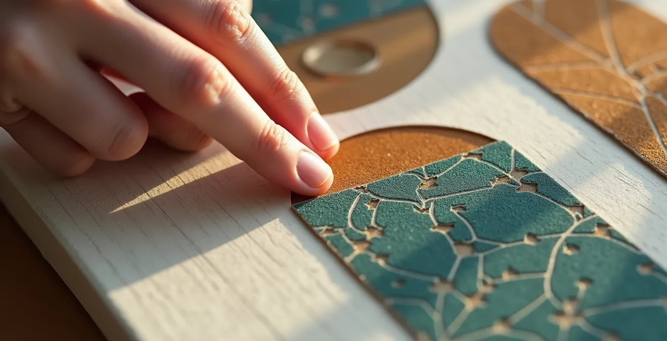 Boîte de kit presse avec textures variées et éléments tactiles innovants