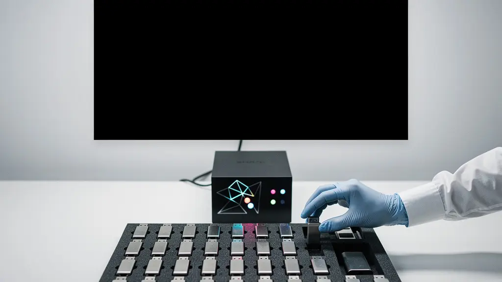 Station de gravure industrielle hors réseau pour le chargement sécurisé de clés USB en environnement contrôlé